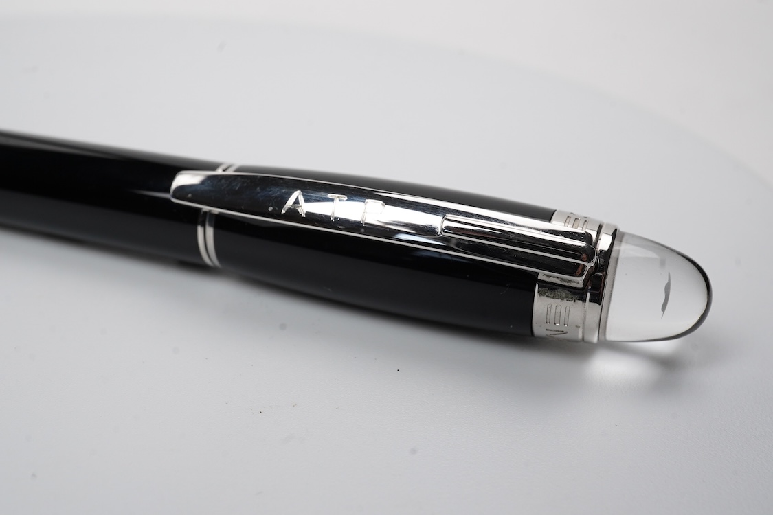 A modern Montblanc 'Starwalker' black with platinum coated trim, medium 18ct. nib